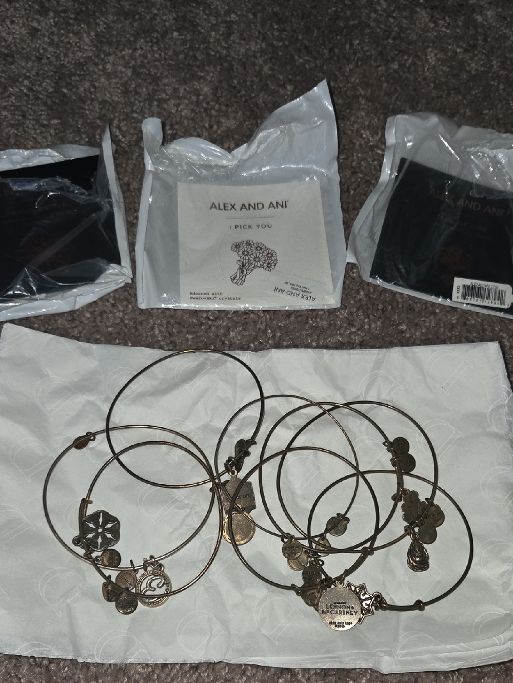 Alex and Ani Gold Tone Charm Bangle Bracelet Lot